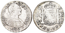 Fernando VII (1808-1833). 2 reales. 1822. Pasto. O. (Cal-973). (Restrepo-115.2). Ag. 6,56 g. Acuñación fina. Escasa. MBC. Est...175,00.