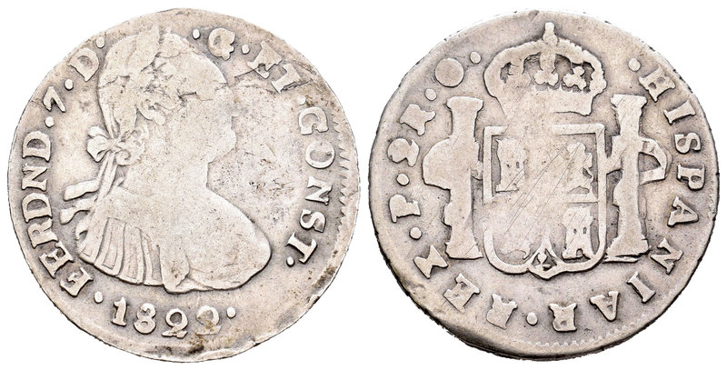 Fernando VII (1808-1833). 2 reales. 1822. Pasto. O. (Cal-973). (Restrepo-115.1)....