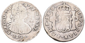 Fernando VII (1808-1833). 2 reales. 1822. Pasto. O. (Cal-973). (Restrepo-115.1). Ag. 5,17 g. Dos puntos después de la fecha. BC+. Est...80,00.