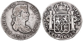 Fernando VII (1808-1833). 4 reales. 1815. Guadalajara. MR. (Cal-719). Ag. 13,23 g. Escasa. MBC-. Est...160,00.