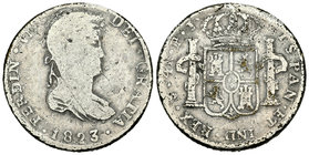 Fernando VII (1808-1833). 4 reales. 1823. Potosí. PJ. Ag. 14,13 g. Falsa de época. Calamina plateada. BC+. Est...15,00.