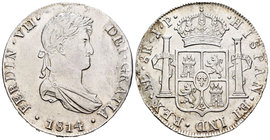 Fernando VII (1808-1833). 8 reales. 1814. Lima. JP. (Cal-482). Oxidaciones superficiales en parte. EBC-. Est...75,00.