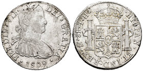 Fernando VII (1808-1833). 8 reales. 1809. México. TH. (Cal-539). Ag. 26,95 g. Restos de brillo original. MBC+. Est...120,00.