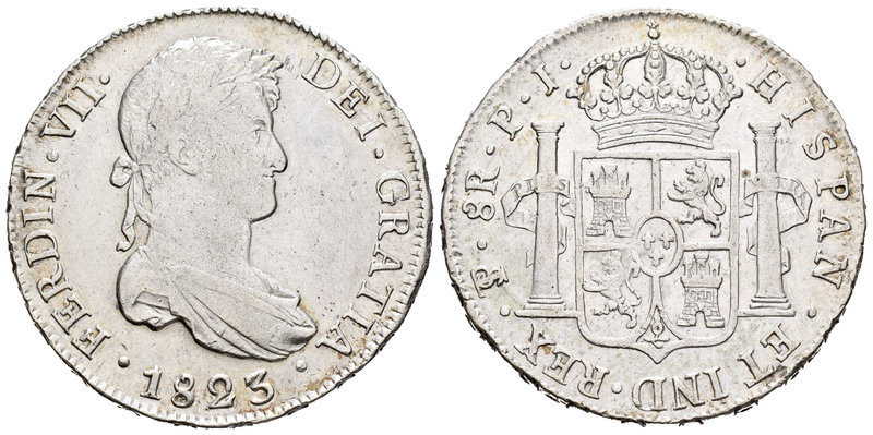 Fernando VII (1808-1833). 8 reales. 1823. Potosí. PJ. (Cal-613). Ag. 26,85 g. MB...