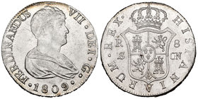 Fernando VII (1808-1833). 8 reales. 1809. Sevilla. CN. (Cal-635). Ag. 26,95 g. Mínimas rayitas de acuñación. Brillo original. EBC+. Est...450,00.