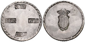 Fernando VII (1808-1833). 5 pesetas. 1809. Tarragona (Cataluña). (Cal-653). Ag. 26,40 g. Limpiada. MBC. Est...110,00.