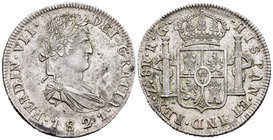 Fernando VII (1808-1833). 8 reales. 1821. Zacatecas. RG. (Cal-697). Ag. 26,73 g. Golpecito en el canto. EBC. Est...180,00.