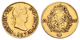 Fernando VII (1808-1833). 1/2 escudo. 1817. Madrid. GJ. (Cal-360). Au. 1,74 g. MBC/MBC+. Est...110,00.