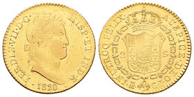 Fernando VII (1808-1833). 2 escudos. 1820. Madrid. GJ. (Cal-217). Au. 6,72 g. Rayita en reverso. MBC-/MBC. Est...240,00.