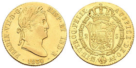 Fernando VII (1808-1833). 2 escudos. 1830. Madrid. AJ. (Cal-227). Au. 6,74 g. Dos golpecitos en el canto. EBC-. Est...250,00.