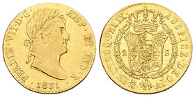 Fernando VII (1808-1833). 2 escudos. 1831. Madrid. AJ. (Cal-228). Au. 6,69 g. MBC+. Est...260,00.