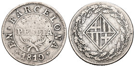 José Napoleón (1808-1814). 1 peseta. 1810. Barcelona. (Cal-46). Ag. 5,20 g. MBC-. Est...75,00.