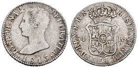 José Napoleón (1808-1814). 4 reales. 1813. Madrid. RN. (Cal-60). Ag. 5,82 g. BC+. Est...90,00.