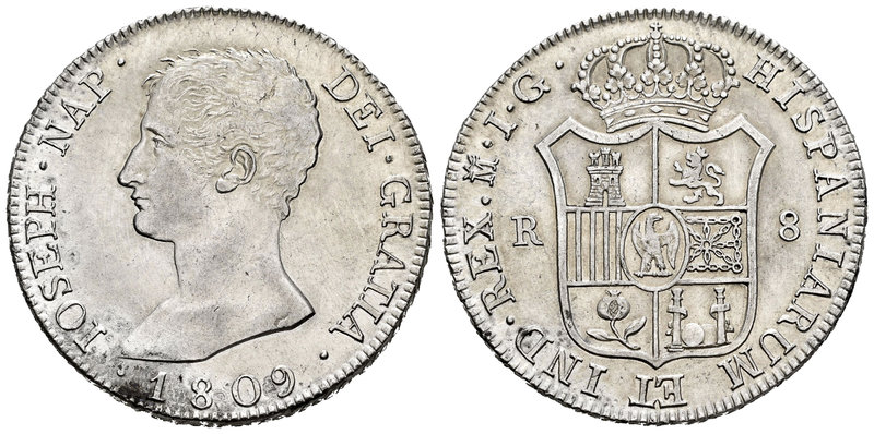 José Napoleón (1808-1814). 8 reales. 1809. Madrid. IG. (Cal-33). Ag. 27,24 g. Bu...