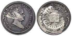 Isabel II (1833-1868). Medalla de proclamación de la Constitución. 1838. Barcelona. Ag. 7,18 g. Pátina irregular. EBC-/EBC. Est...40,00.