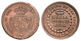 Isabel II (1833-1868). 1/2 décima de real. 1852. Segovia. (Cal-585). Ae. 1,92 g. Leves oxidaciones. MBC+. Est...30,00.