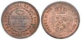 Isabel II (1833-1868). Décima de real. 1850. Segovia. (Cal-581). Ae. 3,64 g. Restos de brillo original. EBC. Est...50,00.