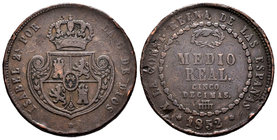 Isabel II (1833-1868). 1/2 real. 1852. Segovia. (Cal-577). Ae. 17,75 g. Golpes. BC+. Est...18,00.
