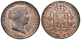 Isabel II (1833-1868). 25 céntimos de real. 1864. Segovia. (Cal-599). Ae. 9,89 g. MBC+. Est...60,00.