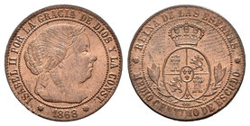 Isabel II (1833-1868). 1/2 céntimo de escudo. 1868. Sevilla. OM. (Cal-680). Ae. 1,27 g. Brillo original. SC-. Est...50,00.