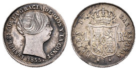 Isabel II (1833-1868). 1 real. 1855. Barcelona. (Cal-400). Ag. 1,28 g. Pequeñas manchas. Ex colección Permanyer, lote 263. MBC+. Est...25,00.