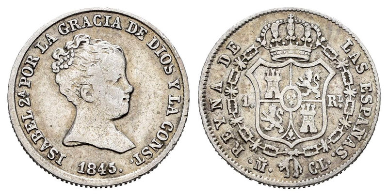 Isabel II (1833-1868). 1 real. 1845. Madrid. CL. (Cal-414). Ag. 1,47 g. BC+. Est...