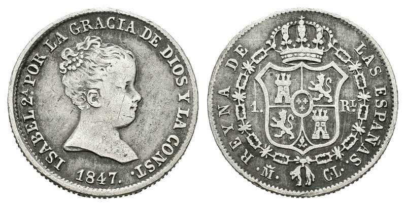 Isabel II (1833-1868). 1 real. 1847. Madrid. CL. (Cal-415). Ag. 1,41 g. MBC-. Es...