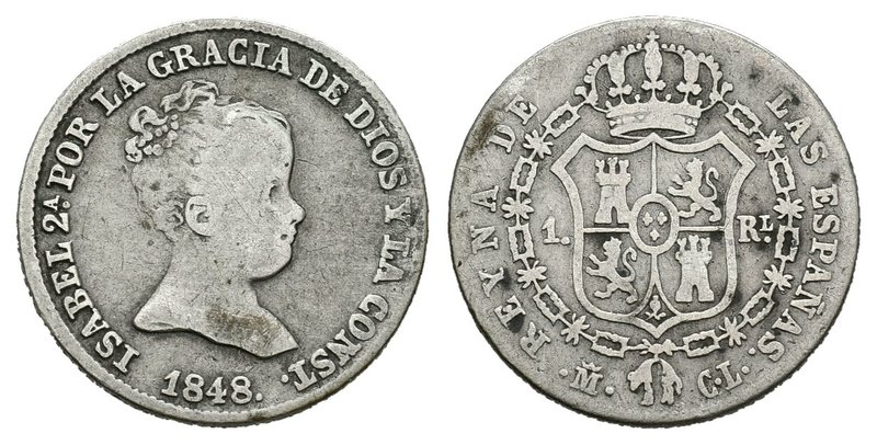 Isabel II (1833-1868). 1 real. 1848. Madrid. CL. (Cal-416). Ag. 1,41 g. BC. Est....