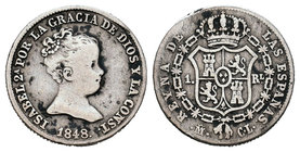 Isabel II (1833-1868). 1 real. 1848. Madrid. CL. (Cal-416). Ag. 1,45 g. Golpe en canto. BC+. Est...20,00.