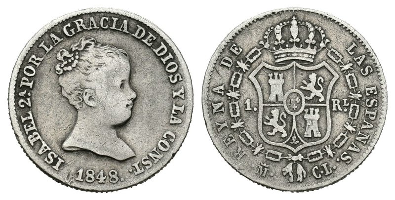 Isabel II (1833-1868). 1 real. 1848. Madrid. CL. (Cal-416). Ag. 1,31 g. BC+. Est...