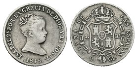 Isabel II (1833-1868). 1 real. 1848. Madrid. CL. (Cal-416). Ag. 1,31 g. BC+. Est...20,00.