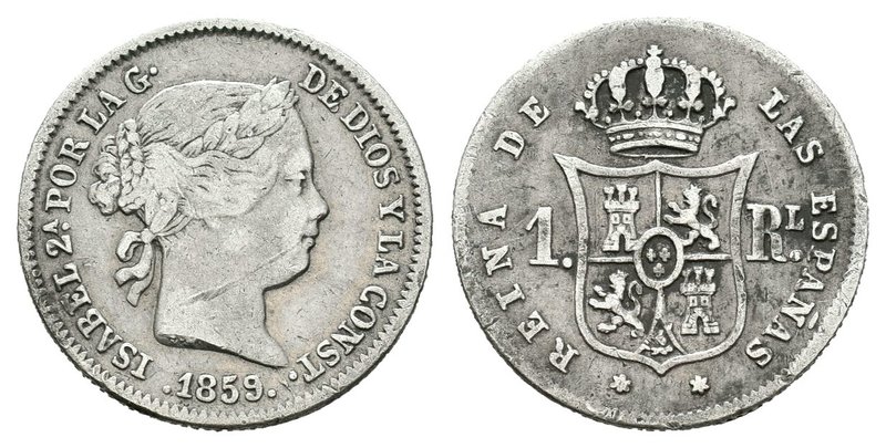 Isabel II (1833-1868). 1 real. 1859. Madrid. (Cal-421). Ag. 1,24 g. Raya en anve...