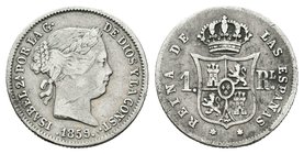 Isabel II (1833-1868). 1 real. 1859. Madrid. (Cal-421). Ag. 1,24 g. Raya en anverso. BC+. Est...15,00.
