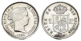 Isabel II (1833-1868). 1 real. 1860/50. Sevilla. (Cal-441 variante). Ag. 1,26 g. Sobrefecha. Limpiada. MBC-. Est...60,00.