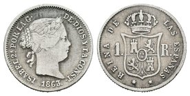 Isabel II (1833-1868). 1 real. 1863/1. Sevilla. (Cal-443 variante). Ag. 1,25 g. BC/BC+. Est...20,00.