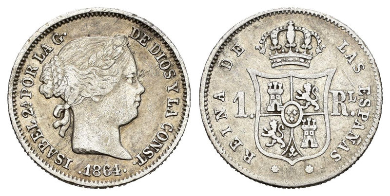 Isabel II (1833-1868). 1 real. 1864. Sevilla. (Cal-444). Ag. 1,29 g. MBC-. Est.....