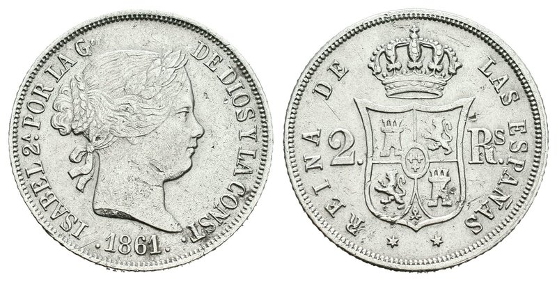 Isabel II (1833-1868). 2 reales. 1861. Madrid. (Cal-370). Ag. 2,52 g.  Marcas en...