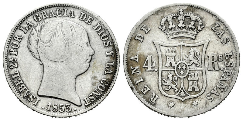 Isabel II (1833-1868). 4 reales. 1853. Madrid. (Cal-300). Ag. 5,11 g. BC+. Est.....