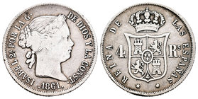 Isabel II (1833-1868). 4 reales. 1861. Madrid. (Cal-307). Ag. 5,09 g. Golpe en el canto. BC+. Est...20,00.