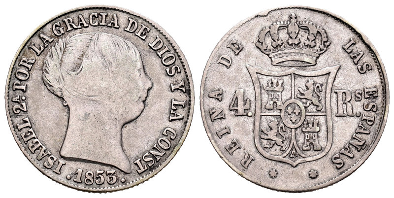 Isabel II (1833-1868). 4 reales. 1853. Sevilla. (Cal-324). Ag. 4,93 g. BC+. Est....