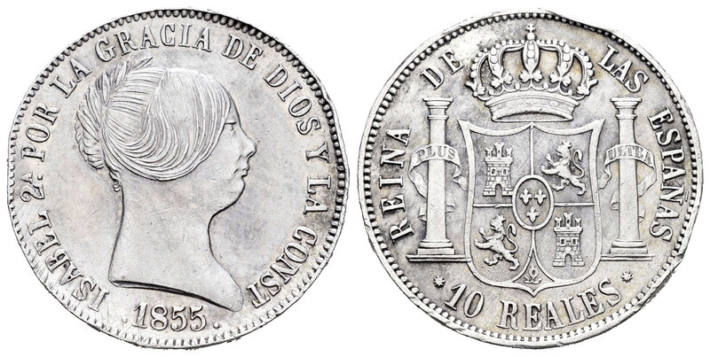 Isabel II (1833-1868). 10 reales. 1855. Barcelona. (Cal-210). Ag. 12,95 g. Golpe...