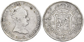 Isabel II (1833-1868). 20 reales. 1849. Madrid. CL. (Cal-167). Ag. 25,79 g. Golpes en el canto. BC+. Est...150,00.