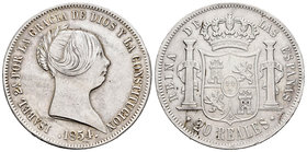 Isabel II (1833-1868). 20 reales. 1854. Madrid. (Cal-174). Ag. 25,76 g. Limpiada. MBC+. Est...120,00.