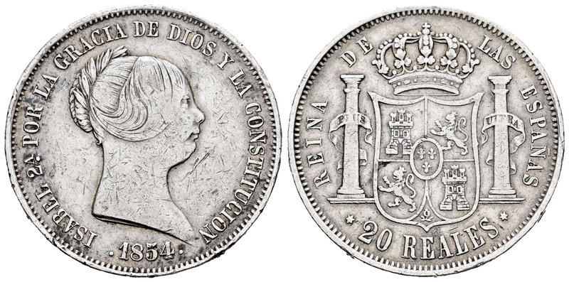 Isabel II (1833-1868). 20 reales. 1854. Madrid. (Cal-174). Ag. 25,83 g. Golpes e...