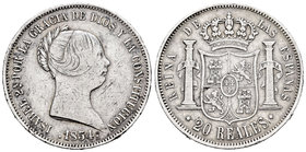 Isabel II (1833-1868). 20 reales. 1854. Madrid. (Cal-174). Ag. 25,83 g. Golpes en el canto y rayas. MBC-. Est...90,00.