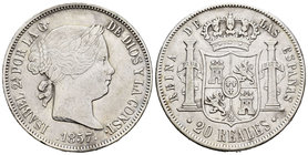 Isabel II (1833-1868). 20 reales. 1857. Madrid. (Cal-179). Ag. 25,67 g. MBC+. Est...110,00.