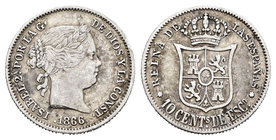 Isabel II (1833-1868). 10 céntimos de escudo. 1866. Sevilla. (Cal-450). Ag. 1,30 g. MBC-. Est...18,00.
