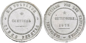 Revolución Cantonal. 5 pesetas. 1873. Cartagena (Murcia). (Cal-5). Ag. 30,01 g. Coincidente. Buen ejemplar. EBC-. Est...220,00.