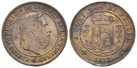 Carlos VII (1872-1876). 5 céntimos. 1875. Bruselas. (Cal-10). Ae. 4,95 g. MBC+/MBC. Est...35,00.