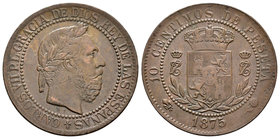 Carlos VII (1872-1876). 10 céntimos. 1875. Bruselas. (Cal-8). Ae. 9,99 g. MBC-. Est...35,00.